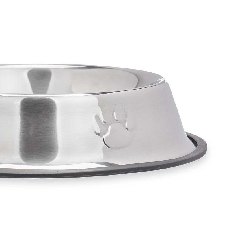 COMEDERO MASCOTA METALICO 26CM HUELLAS GOMA
