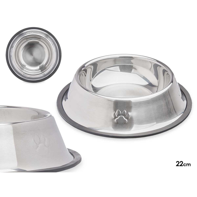 COMEDERO MASCOTA METALICO 22CM HUELLAS GOMA