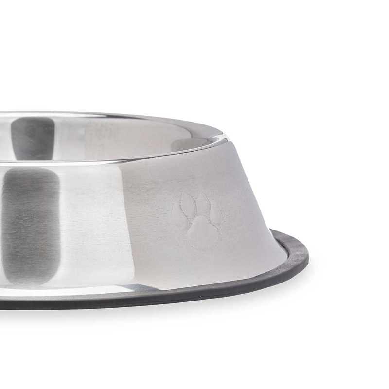 COMEDERO MASCOTA METALICO 22CM HUELLAS GOMA