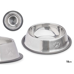 COMEDERO MASCOTA METALICO 18CM HUELLAS GOMA