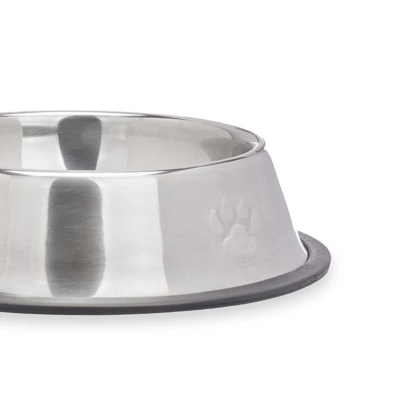 COMEDERO MASCOTA METALICO 18CM HUELLAS GOMA
