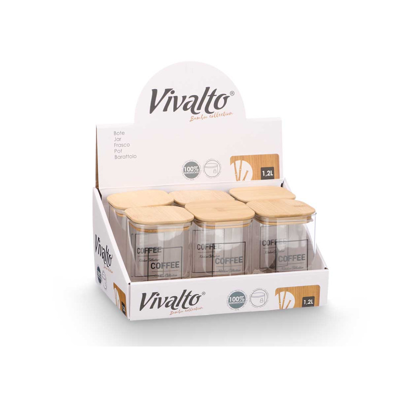 SQUARE BOROSILICATE JAR BAMBOO LID COFFEE 1,2L