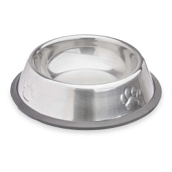 COMEDERO MASCOTA METALICO 16CM HUELLAS GOMA