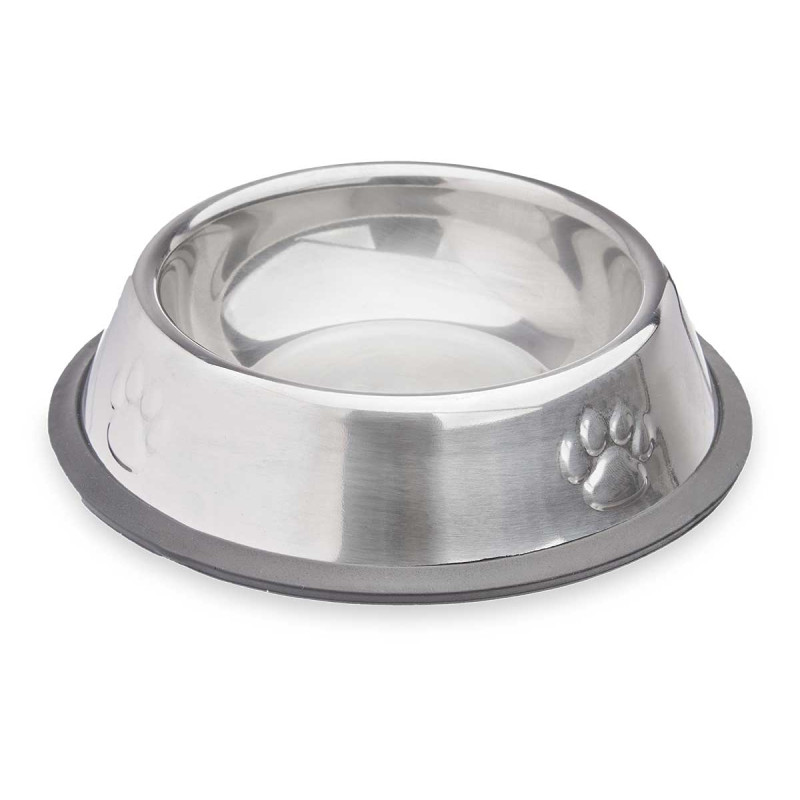 METAL PET FEEDER 16CM FOOTPRINTS RUBBER