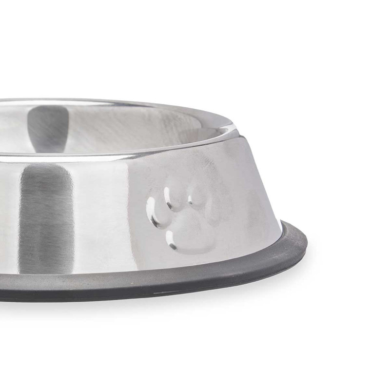 COMEDERO MASCOTA METALICO 16CM HUELLAS GOMA