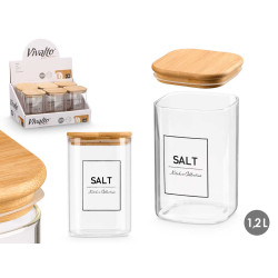SQUARE BOROSILICATE JAR BAMBOO LID SALT 1,2L