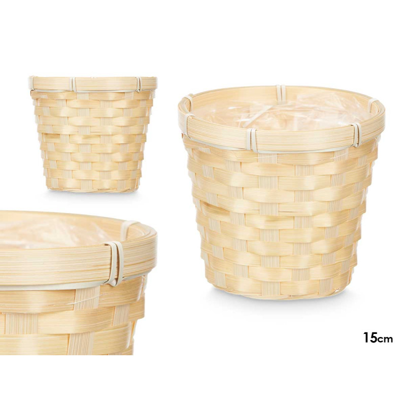 VASO DECORATIVO REDONDO BAMBU TRANÇADO 15CM