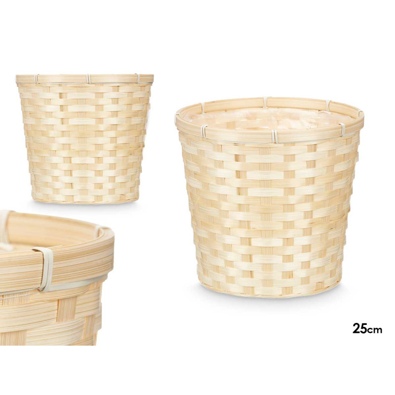 CUBRE MACETAS REDONDO BAMBU TRENZADO 25CM