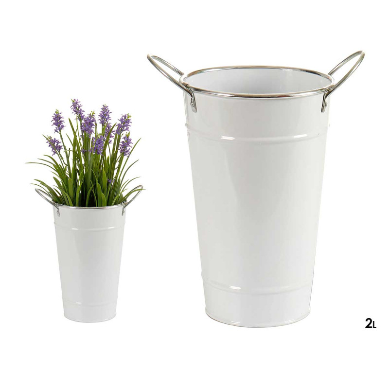 WHITE HIGH BUCKET W HANDLES SILVER EDGE