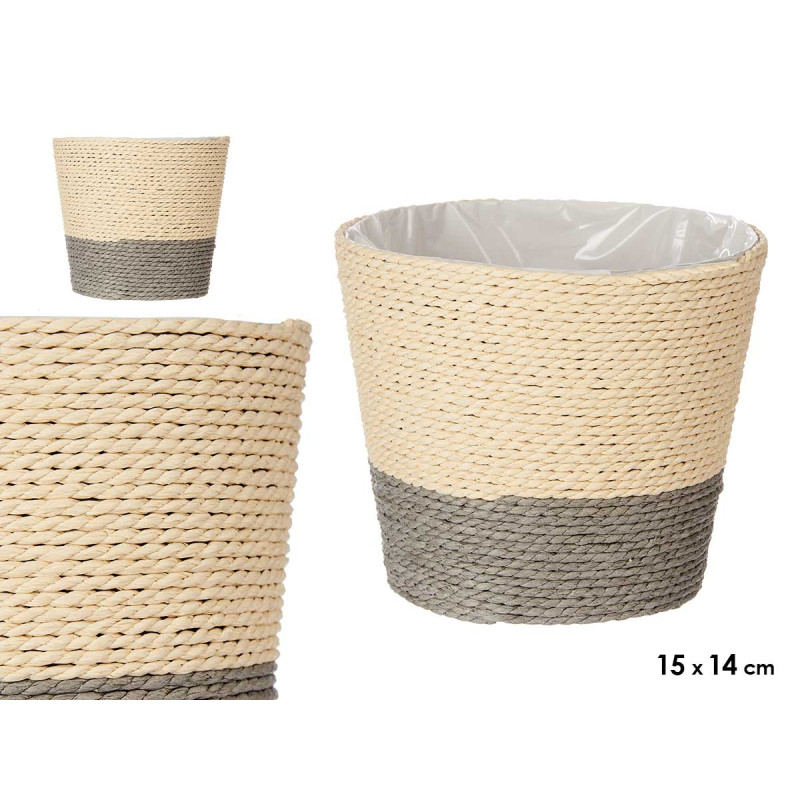 MACETERO CUERDA 15X14CM GRIS NATURAL