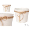 18X16CM WHITE FABRIC FLOWER POT WITH BOW 