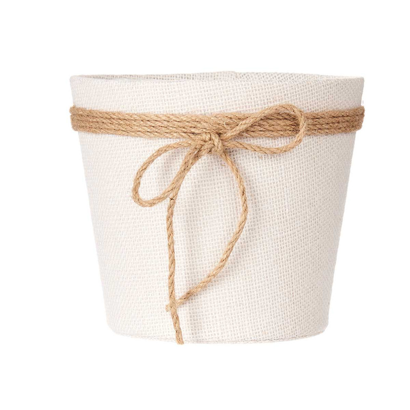 POT DE FLEURS TOILE AVEC RUBAN 18X16CM BLANC 