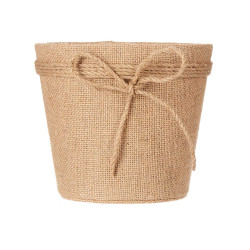 18X16CM BROWN FABRIC FLOWER POT WITH BOW 