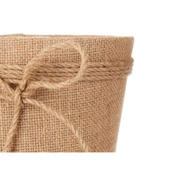 18X16CM BROWN FABRIC FLOWER POT WITH BOW 