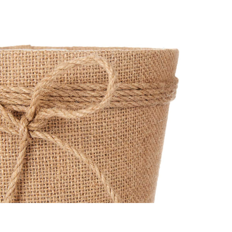 POT DE FLEURS TOILE AVEC RUBAN 18X16CM  MARRON 