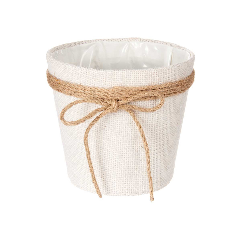 15X14CM WHITE FABRIC FLOWER POT WITH BOW  