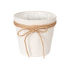 15X14CM WHITE FABRIC FLOWER POT WITH BOW  