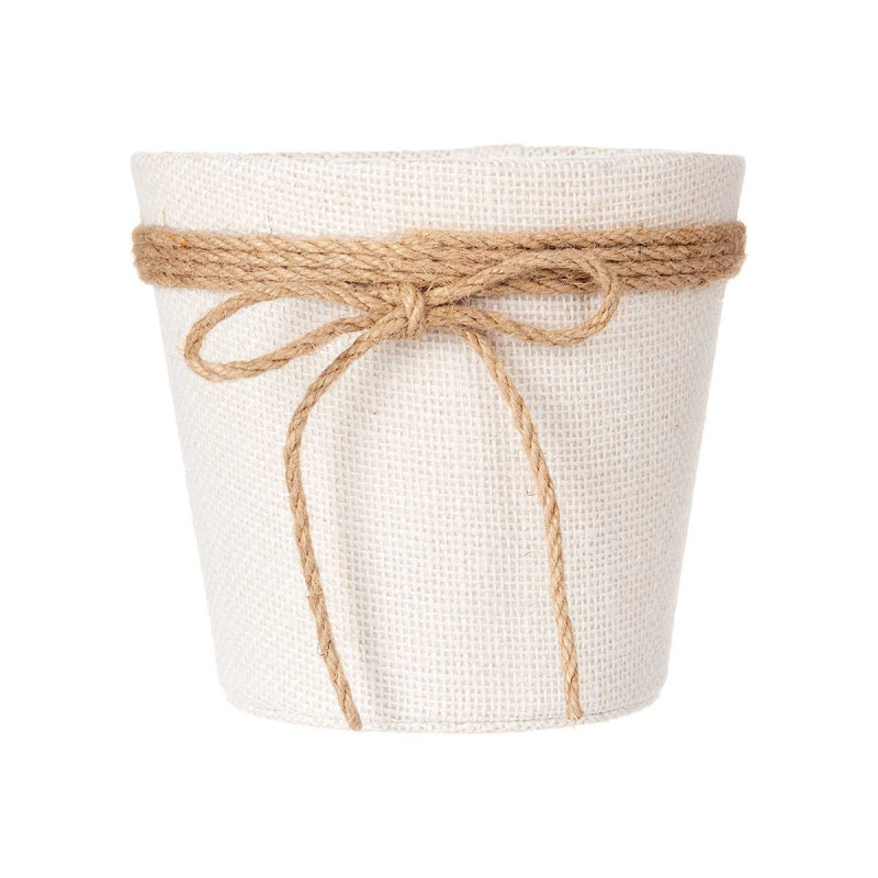 15X14CM WHITE FABRIC FLOWER POT WITH BOW  