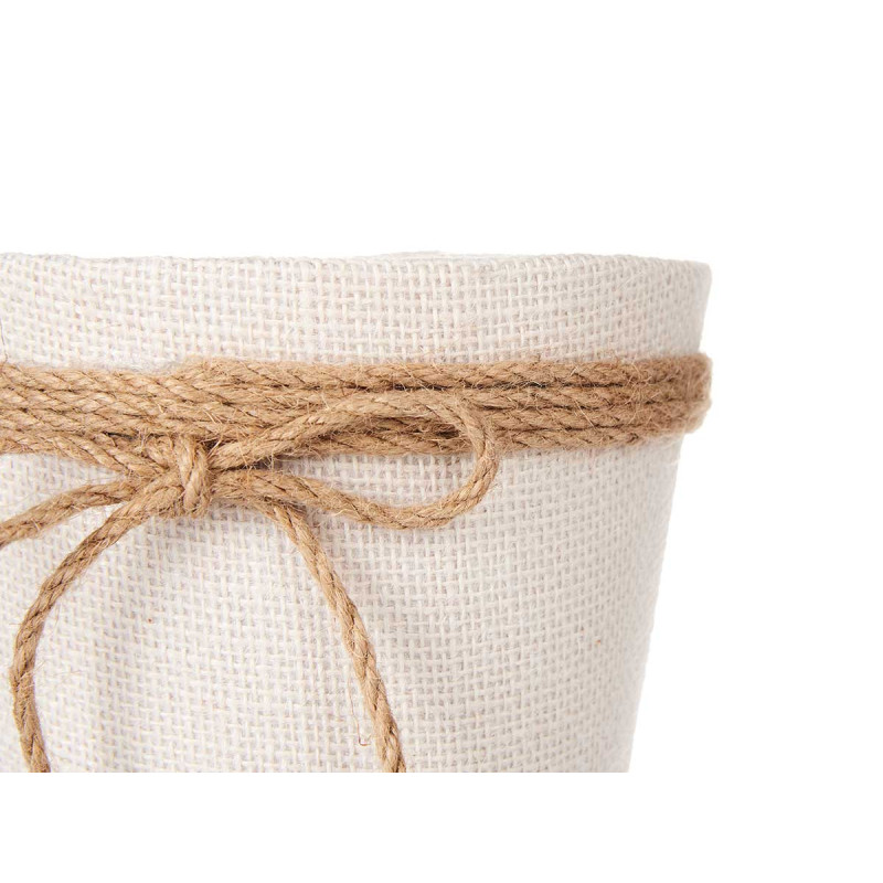 POT DE FLEURS TOILE AVEC RUBAN 15X14CM BLANC 
