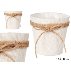 12,5X12CM WHITE FABRIC FLOWER POT WITH BOW 