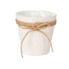 12,5X12CM WHITE FABRIC FLOWER POT WITH BOW 