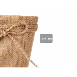 12,5X12CM BROWN FABRIC FLOWER POT WITH BOW  
