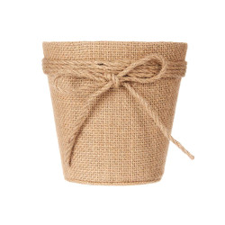 12,5X12CM BROWN FABRIC FLOWER POT WITH BOW  