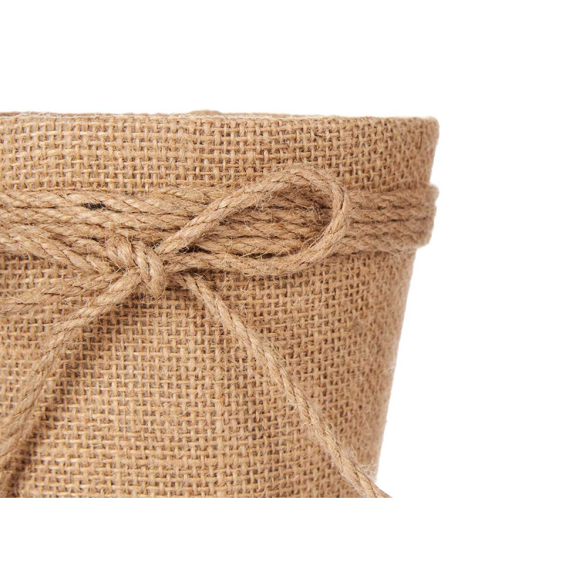 POT DE FLEURS TOILE AVEC RUBAN 12,5X12CM MARRON 