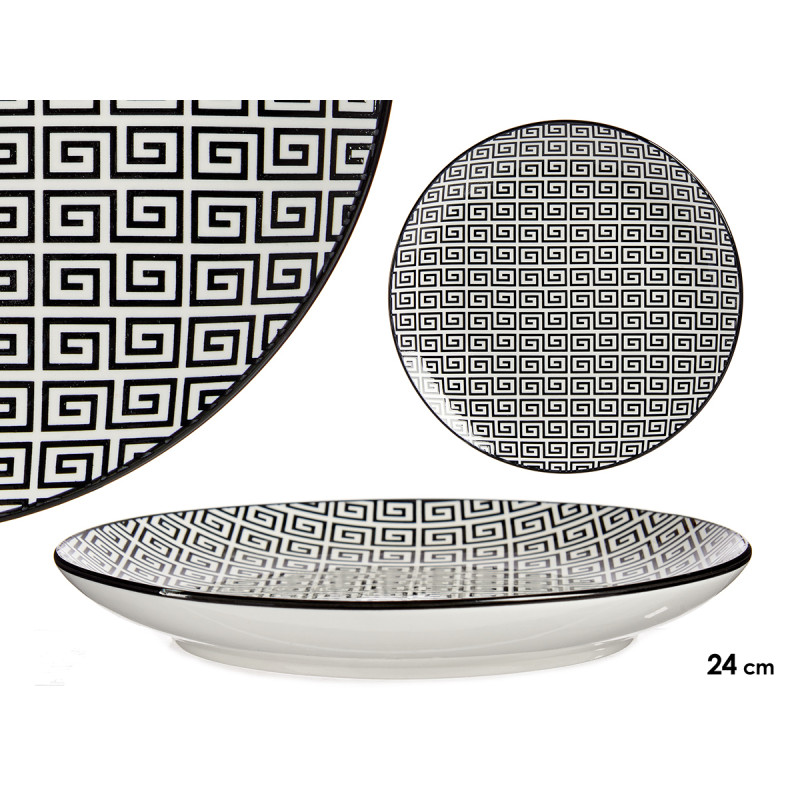 PLATO LLANO 24CM GEOMETRICO NEGRO