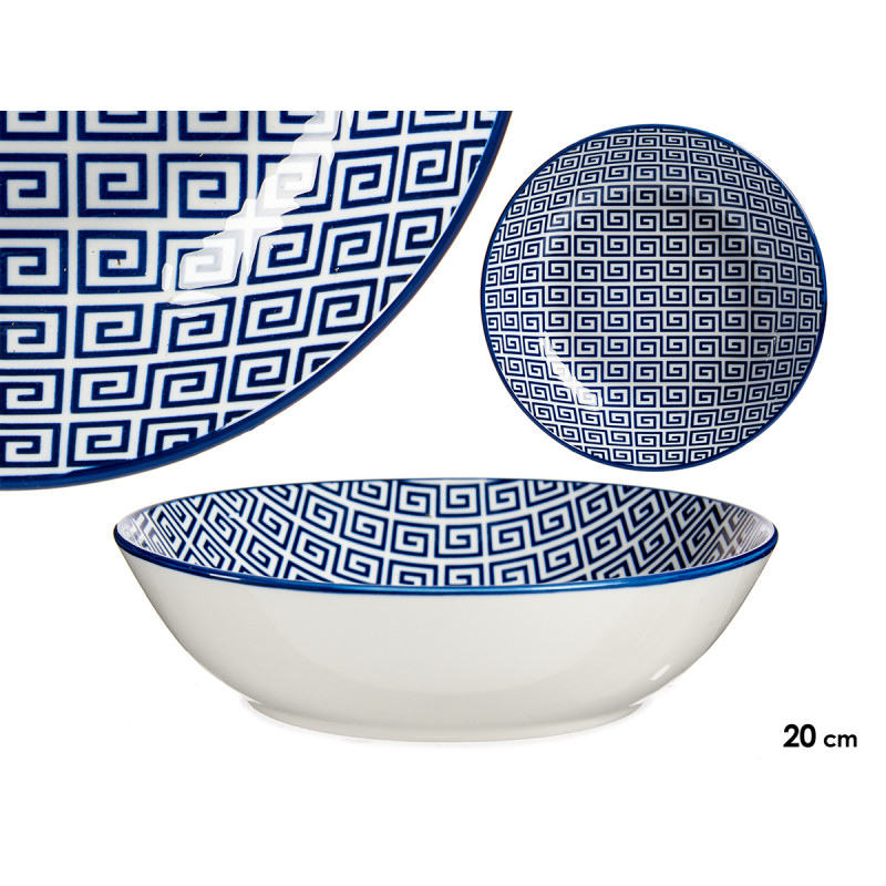 ASSIETTE CREUSE 20CM GEOMETRIQUE BLEU