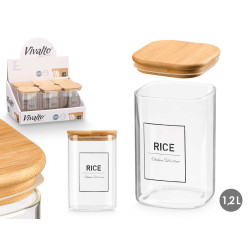 BOTE CUADRADO BOROSILICATO TAPA BAMBU RICE 1,2L