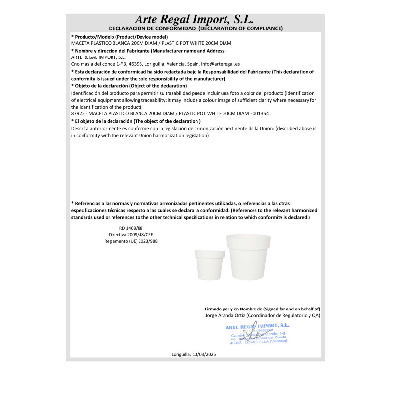 VASO PLASTICO BRANCO 20 CM DIAM