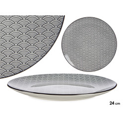 ASSIETTE PLATE 24CM ONDE JAPONAISE NOIR