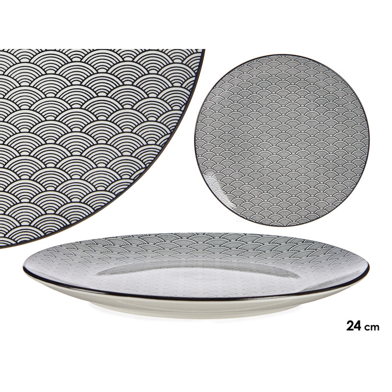 PLATO LLANO 24CM ONDA JAPONESA NEGRO