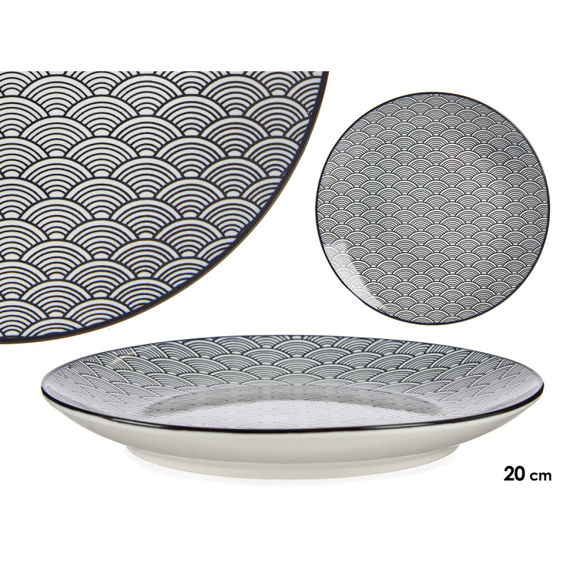 PLATO POSTRE 20CM ONDA JAPONESA NEGRO