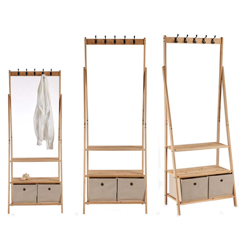 NATURAL HIGH COAT STAND WITH 2 DRAWERS 