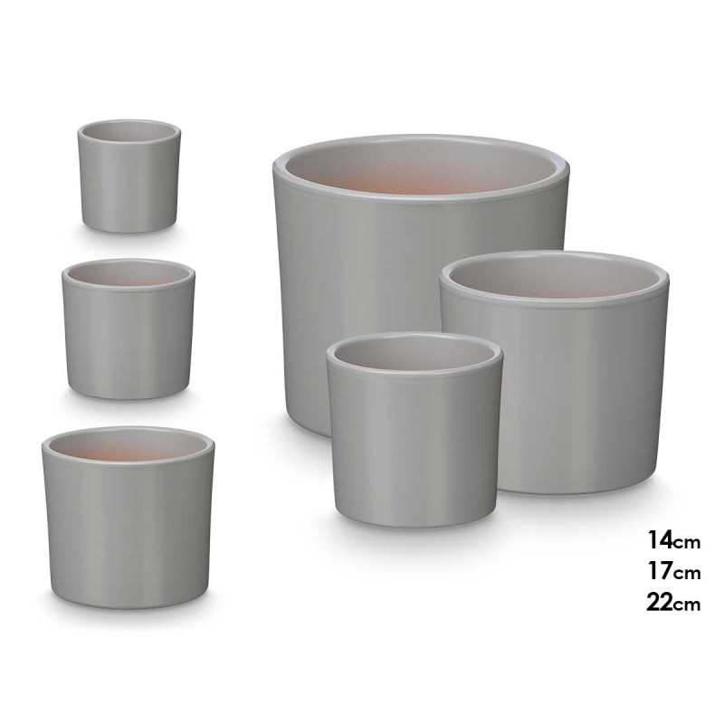 CONJ 3 VASOS CILINDRICOS 14 17 22CM CINZENTO MAT