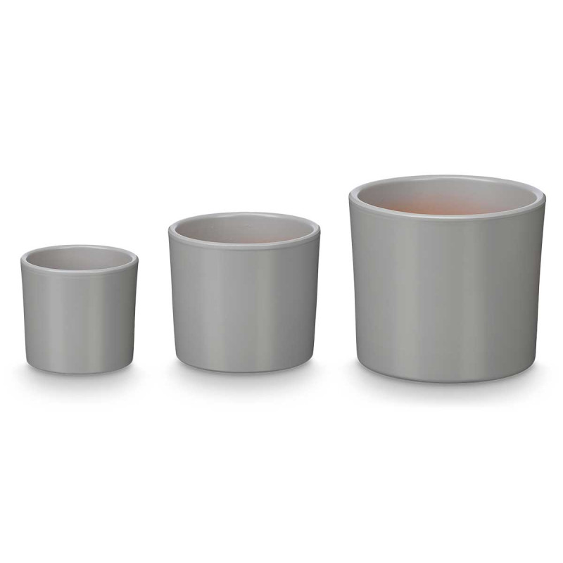 SET 3 CYLINDER POTS 14 17 22CM MATT GREY 