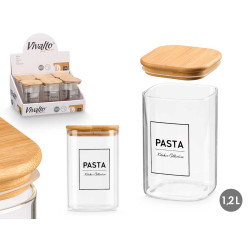 BOTE CUADRADO BOROSILICATO TAPA BAMBU PASTA 1,2L