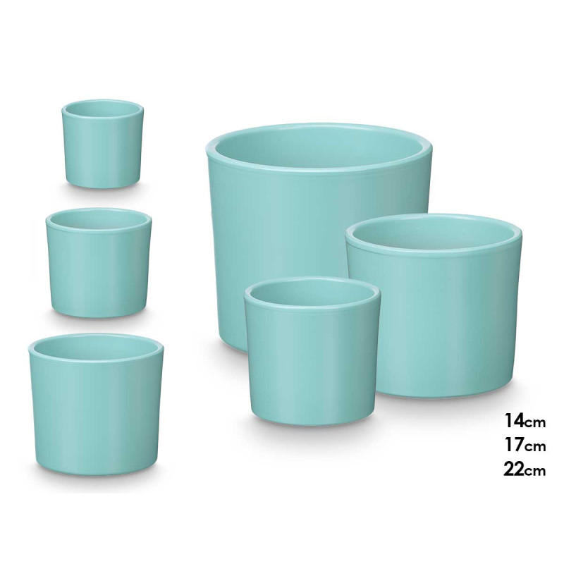 SET 3 POTS CYLINDRE 14 17 22CM TURQUOISE MAT