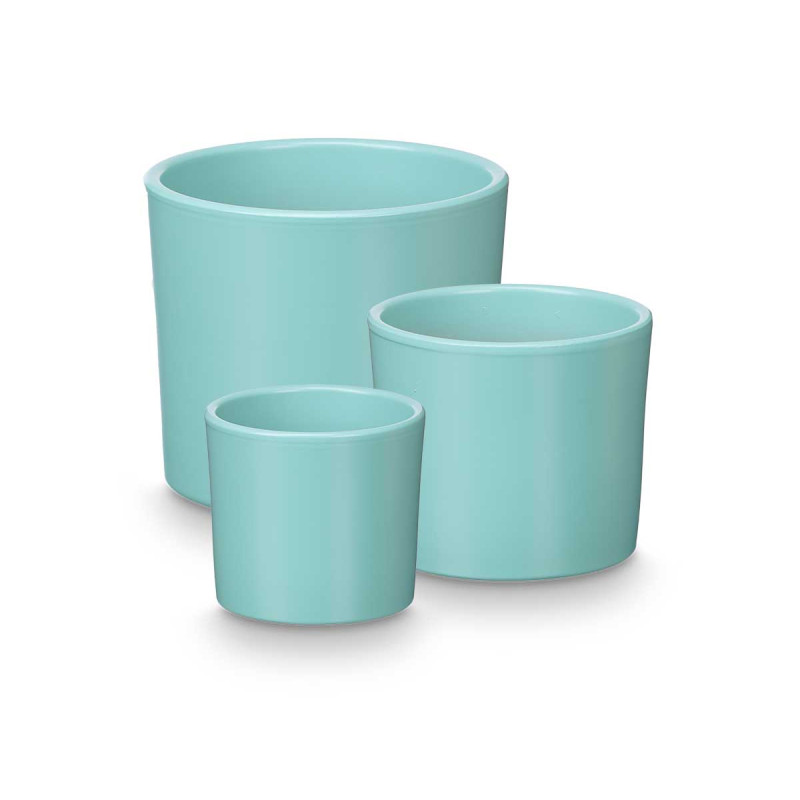 SET 3 MACETAS CILINDRO 14 17 22CM TURQUESA MATE