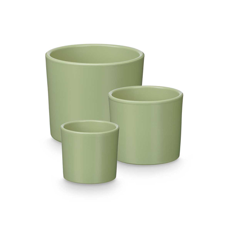 SET 3 CYLINDER POTS 14 17 22CM MATT MINT 