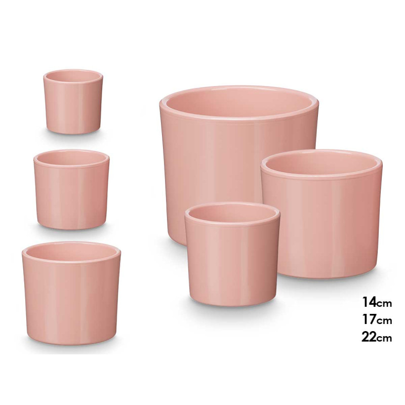CONJ DE 3 VASOS CILINDRICOS 14 17 22CM ROSA MAT