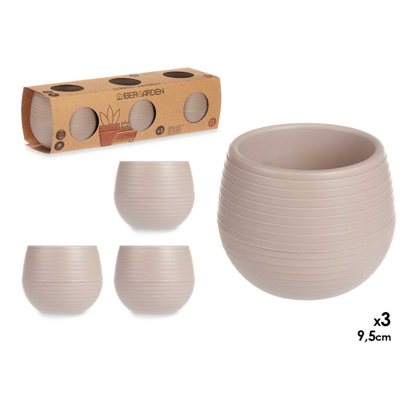 SET 3 MACETAS RESERVA AGUA 9,5 CM TAUPE
