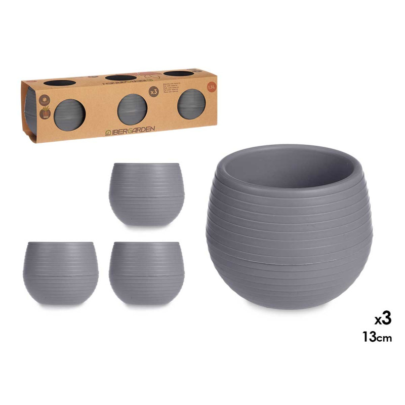 SET 3 MACETAS RESERVA AGUA 13 CM ANTRACITA
