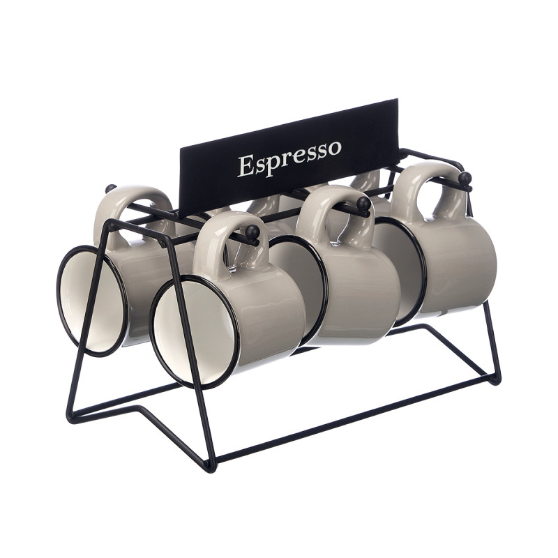 SET 6 TAZZE CAFE GRIGIO SUPPORTO 100ML