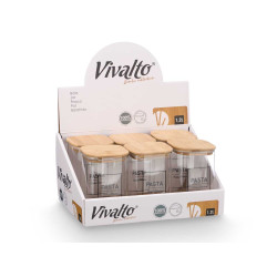 SQUARE BOROSILICATE JAR BAMBOO LID PASTA 1,2L