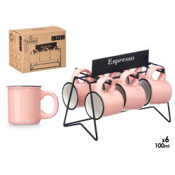 SET 6 TASSES À CAFÉ ROSE SUPPORT 100ML