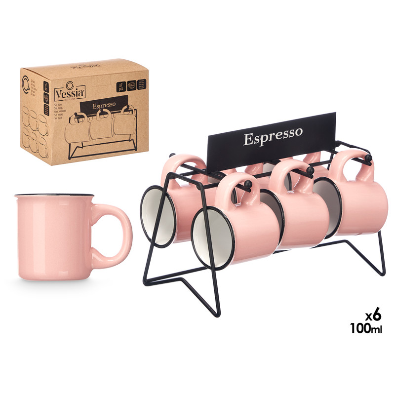 SET 6 TAZZE CAFFE ROSA SUPPORTO 100ML