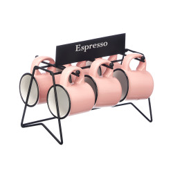 CONJ 6 CHAVENAS CAFÉ COR DE ROSA COM SUPORTE 100ML